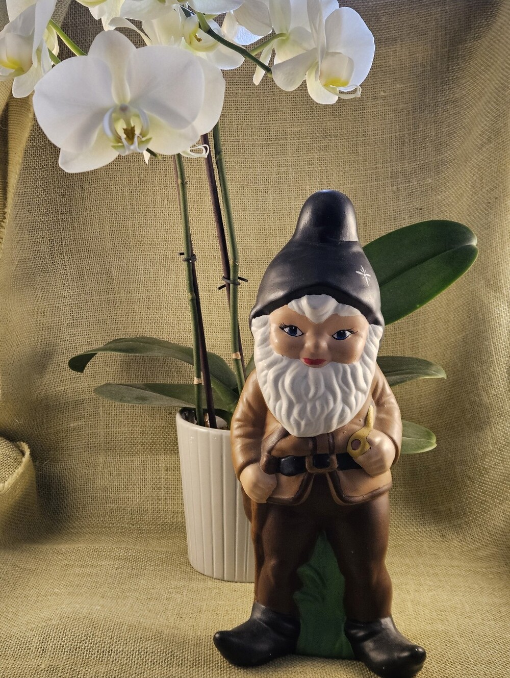 The Plant Whisperer Indoor Garden Gnome Statue Handcrafted Vintage 80s Cheerful!
